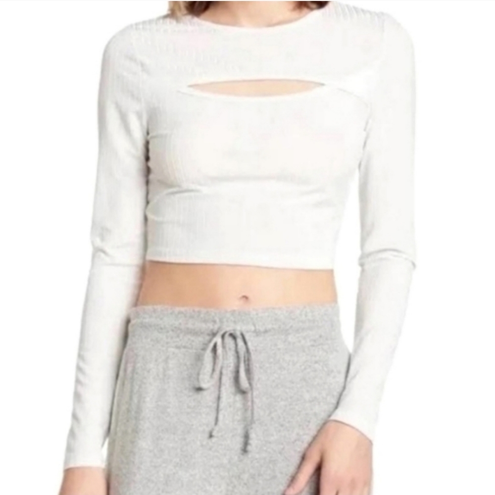 Abound Top Rib Crop Cut Out Pullover White Size XL